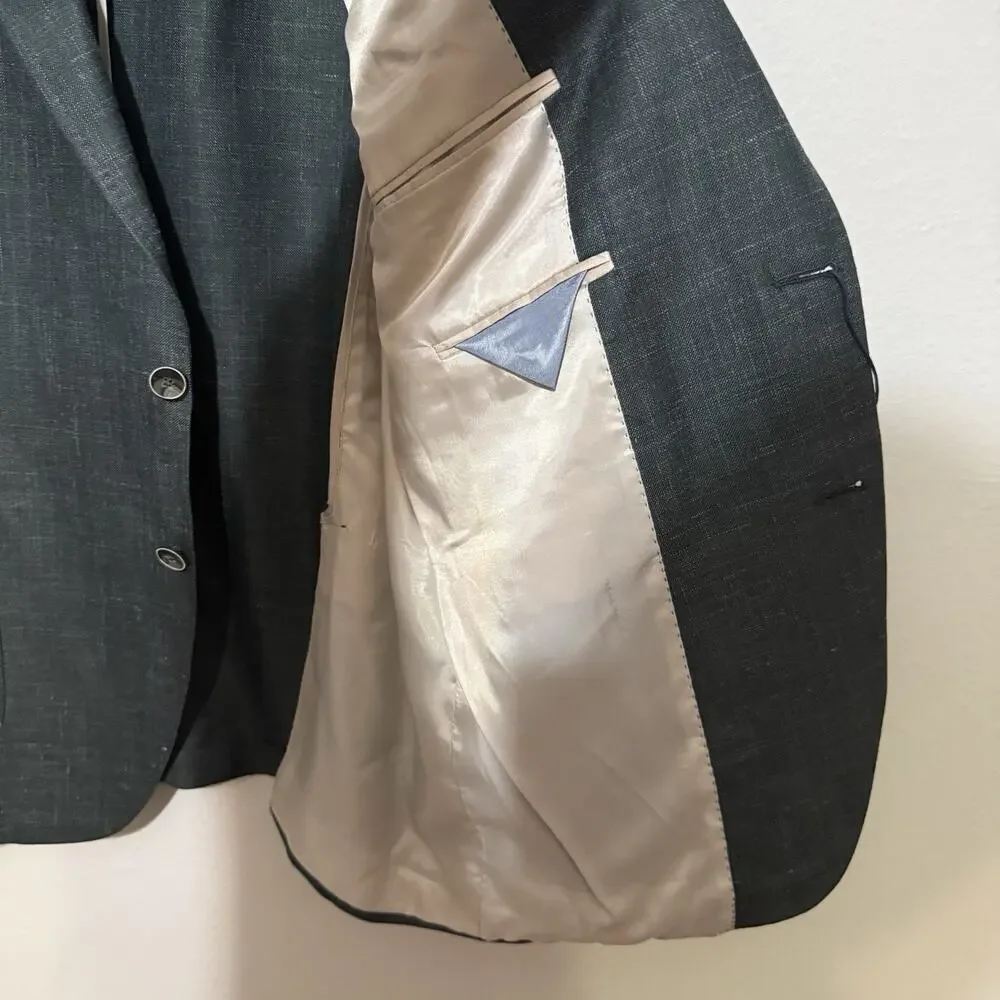 Peter Millar Crown Wool Silk Linen Sport‎ Coat Soft Jacket XL 46T Dark Green